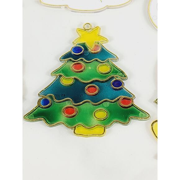 Christmas Sun Catcher Window Decor Plaque 3" Plastic Stained Glass Style 90's x6 - Picture 6 of 11
